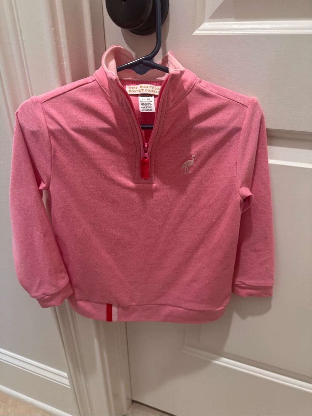 Pink 3/4 Zip by Beaufort Bonnet. Size 12/18 months.